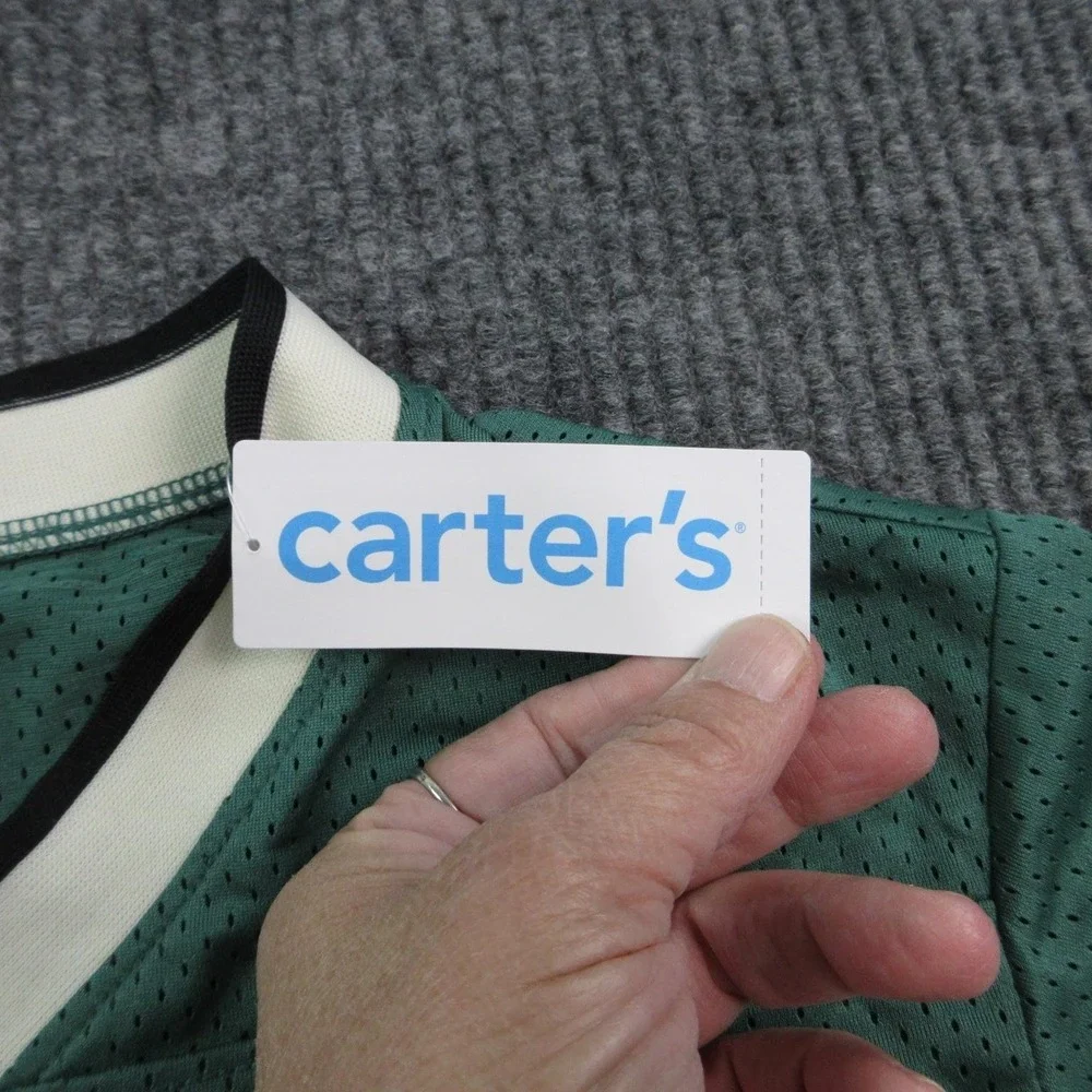 Carter's Shirt Boys 7 Green Football Mesh V-Neck Athletic Jersey Kids NWT